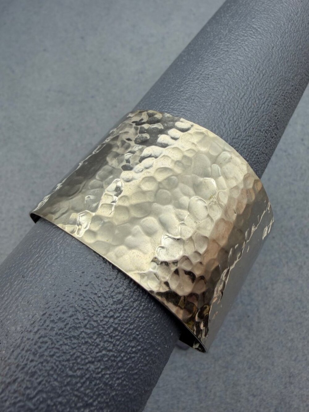 Wide Hammered Cuff Bracelet Silver Adjustable Artisan Handcrafted Retro Vintage